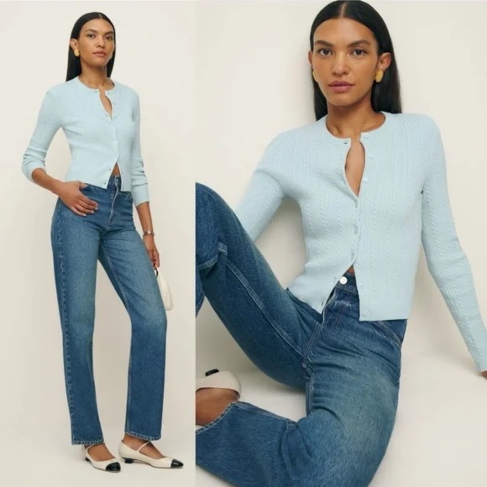 REFORMATION Natalie Cable Cardigan in Powder Blue S